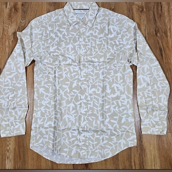 NWT Amazon Essentials Tan White Button Down Long Sleeve Linen/Cotton Shirt XS - Picture 7 of 9